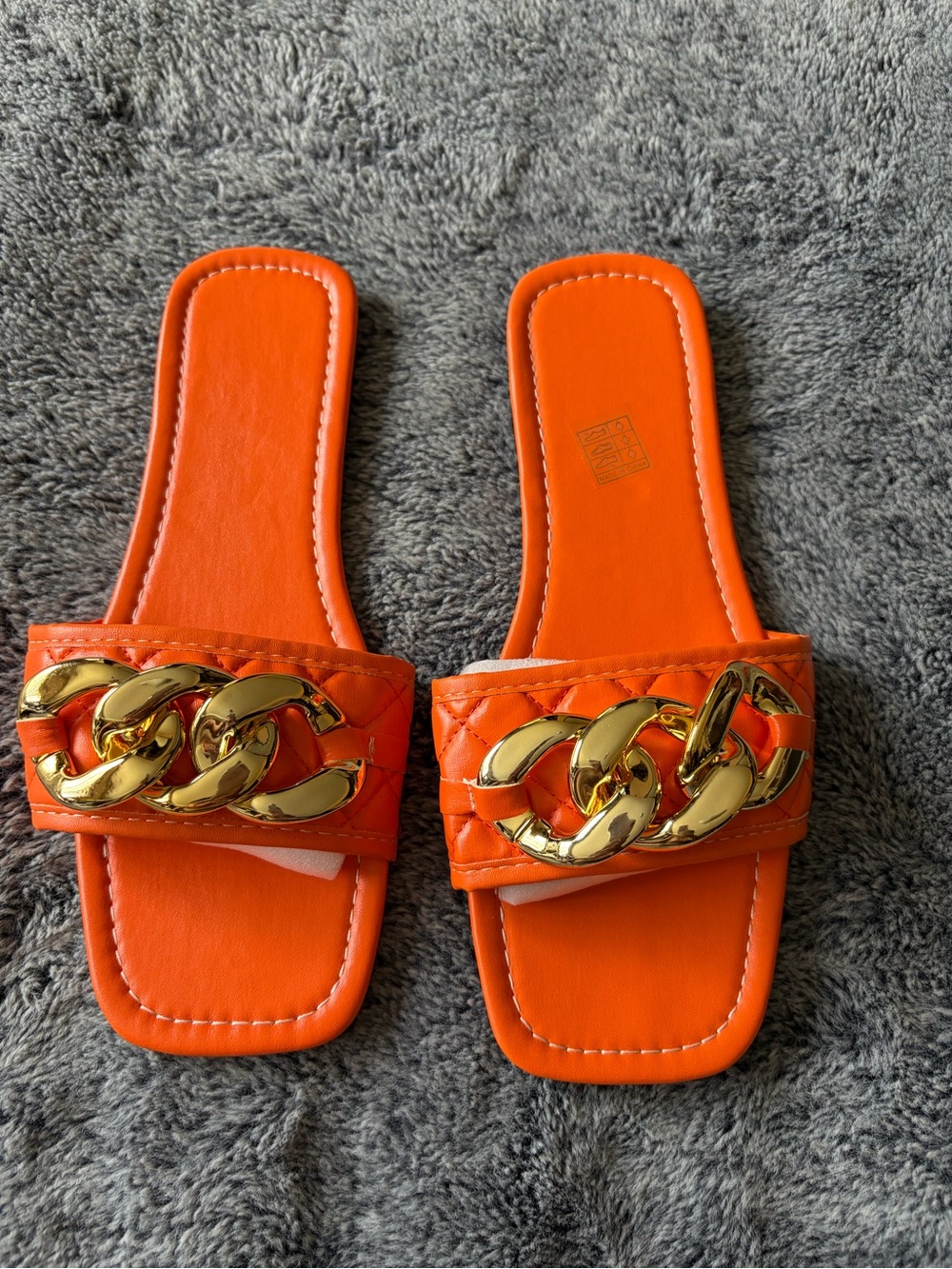 SHEIN Orange Slide Sandals with Gold Chain